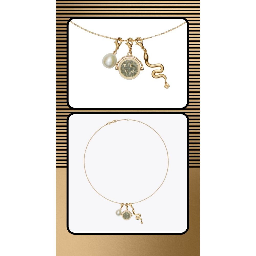 TORY BURCH Snake Pendant Rotating Disc Charm Necklace